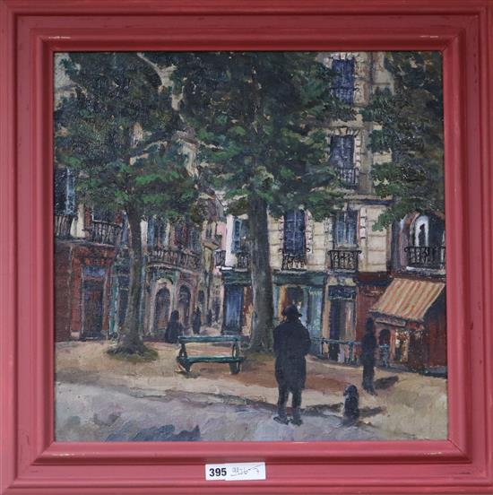 Circle of Alphonse Quizet (French 1885-1955) Montmartre Square with figures. Oil on canvas, unsigned, 50cm x 50cm